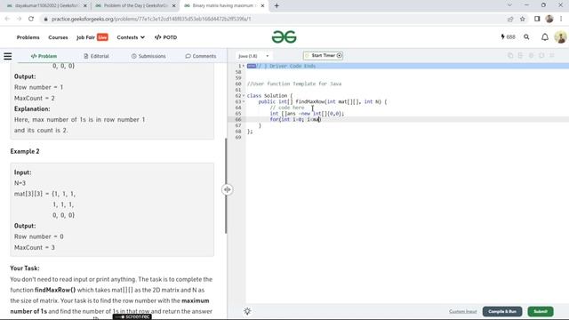 12 March 2023 || Binary matrix having maximum number of 1s || Java || GFG - Problem of the day смотреть онлайн
