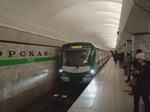 Электропоезд НеВа прибывает на станцию Приморская