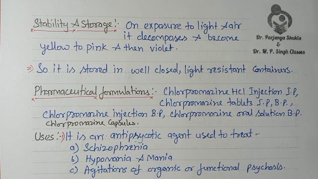 Chlorpromazine Hydrochloride | Antipsychotics | Tranquilizers | Pharmaceutical Chemistry | D. Pharm