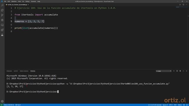 Python - Ejercicio 184: Uso de la Función accumulate de itertools en Python 3.8.0 смотреть онлайн
