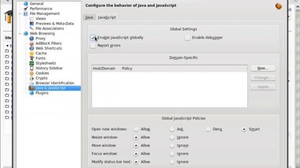 How to enable JavaScript and Cookies in Konqueror