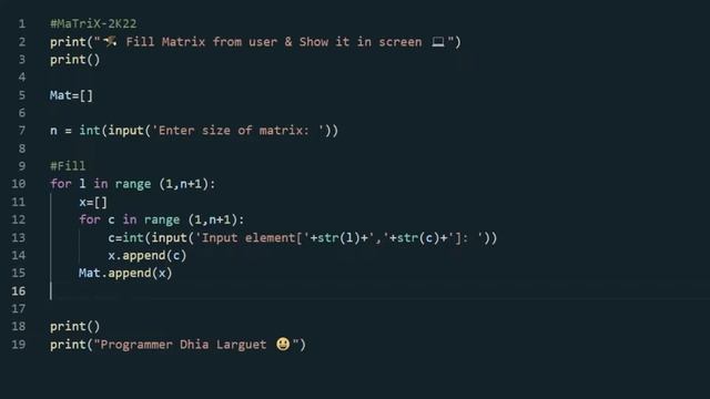 Python - #21 Fill Matrix from user & Show it in screen смотреть онлайн