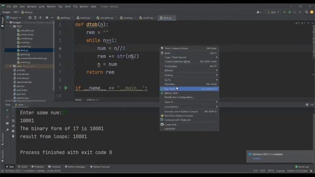 Python program to convert decimal to binary using Recursion ,loops and built in functions. смотреть онлайн