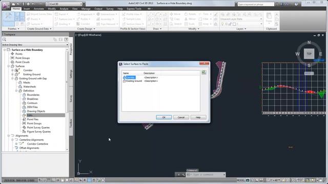 Using a Surface as a Hide Boundary. AutoCAD Civil 3D 2012 смотреть онлайн
