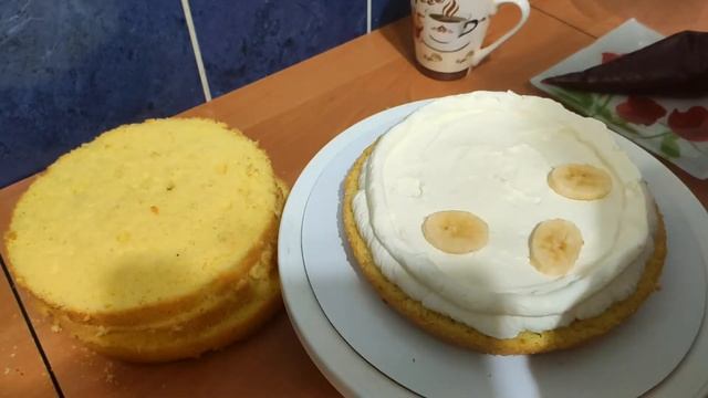 Бисквитный торт с бананами и клубникой. Рецепт. смотреть онлайн