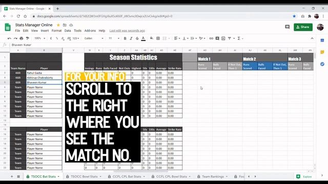 CW Stats Manager Online, Match Data in the Batting Statistics Sheet смотреть онлайн