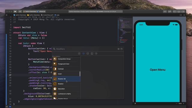 SwiftUI Menu Animation, HEX Color and Screen Dimensions смотреть онлайн
