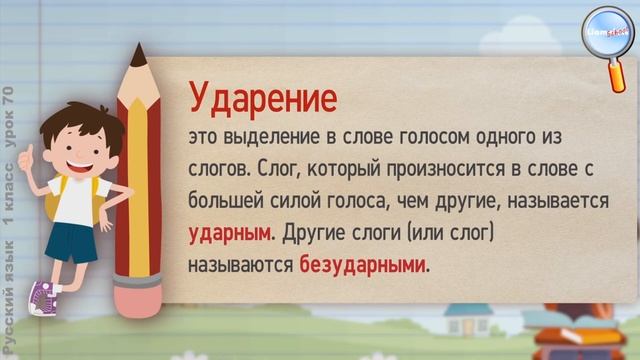 Русский язык 1 класс (Урок№70 - Ударение и перенос слов.) смотреть онлайн
