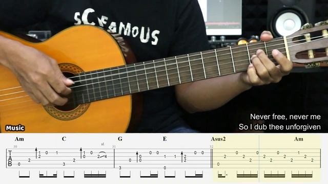 The Unforgiven - Metallica - Fingerstyle Guitar Tutorial + TAB & Lyrics (720p) смотреть онлайн