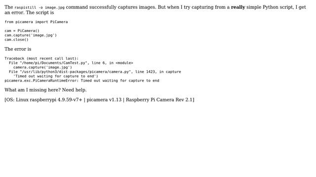 Raspberry Pi: Unable to capture image using the Raspberry Pi Camera Python смотреть онлайн