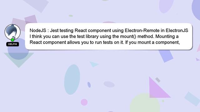 NodeJS : Jest testing React component using Electron-Remote in ElectronJS смотреть онлайн