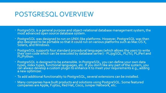 PostgreSQL overview in English смотреть онлайн