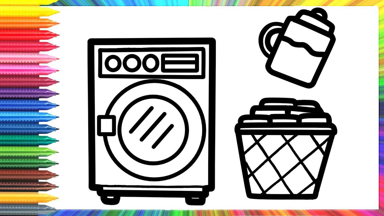 How to draw a washing machine and laundry for children&Drawing and coloring for children смотреть онлайн