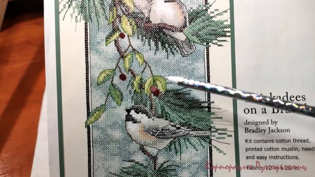 Продолжение вышивального эксперимента. Печатный крест Dimensions 3199 Chickadees on a Branch смотреть онлайн