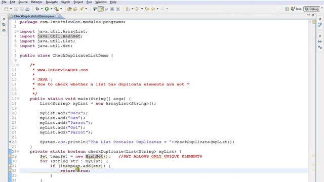 JAVA CHECK WHETHER LIST CONTAINS DUPLICATES DEMO смотреть онлайн