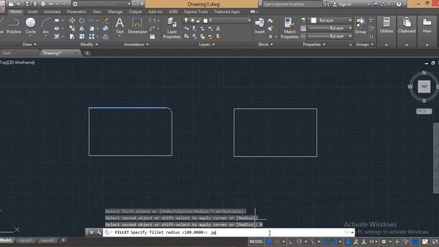 Fillet and Chamfer Command // AutoCAD 2D Tutorial for beginners // #8 смотреть онлайн
