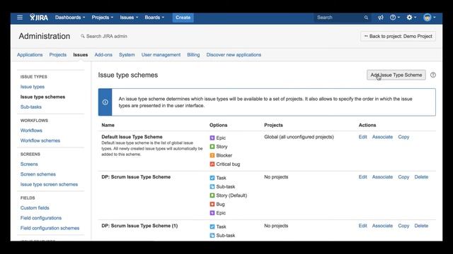 JIRA настройка шаблона типов задач (Issue Type Scheme)