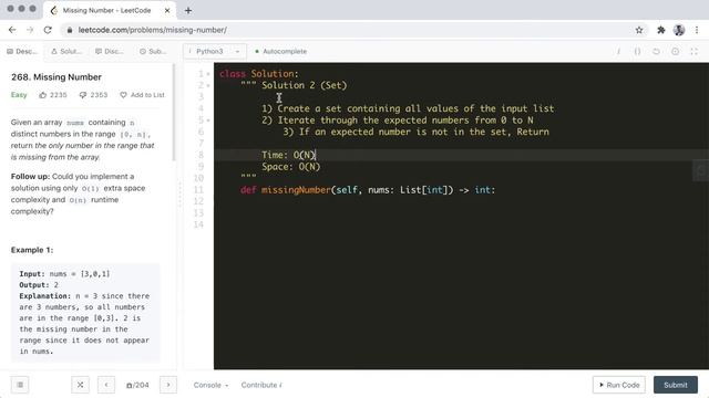Missing Number - LeetCode Solutions #268 (Python) смотреть онлайн
