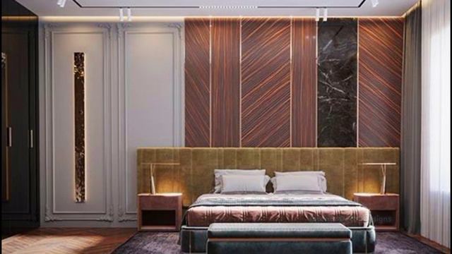 Modern Bedroom Wall Decor With Wooden Wall Panel Design Ideas смотреть онлайн