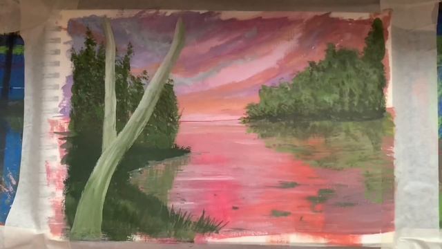 Gouache sketchbook painting | Gouache landscape painting | Заполняю скетчбук гуашью | закат гуашью смотреть онлайн