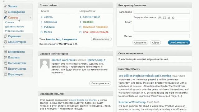Интерфейс панели администрирования CMS WordPress (9/20) смотреть онлайн