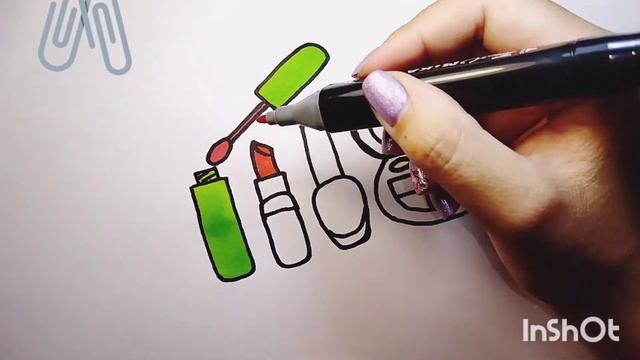 How to draw cosmetics. Lipstick. Varnish. Shadows. Как нарисовать косметику. Помада. Лак. Тени. смотреть онлайн