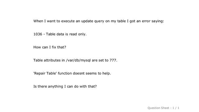 MySQL : Table is 'read only' смотреть онлайн