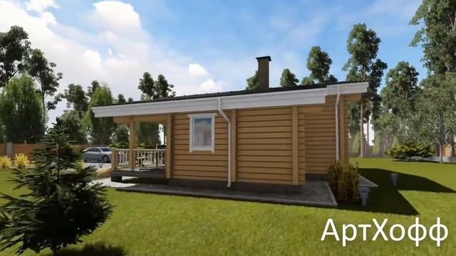Проект одноэтажного дома из бруса в 3D (визуализация) смотреть онлайн