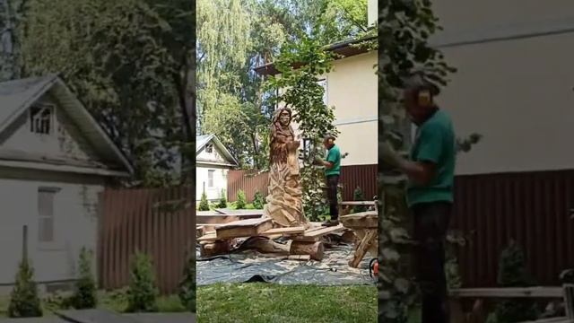Резьба по дереву бензопилой на корню смотреть онлайн
