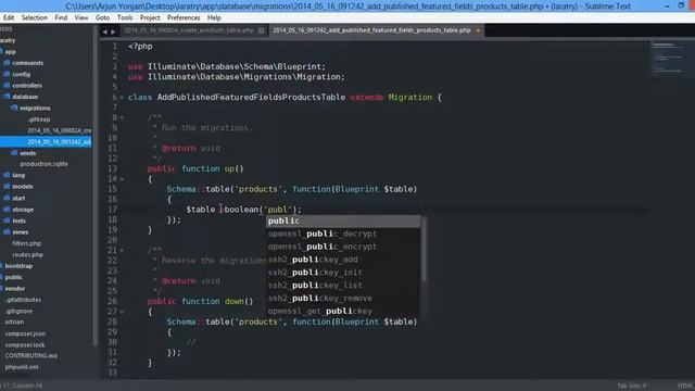 laravel 4 migration update products table, add published, featured fields after, dropColumn смотреть онлайн