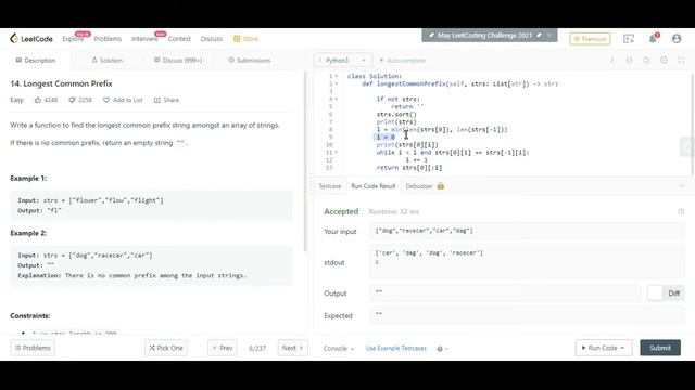 Longest common prefix (LCP) - python (leetCode Problem) смотреть онлайн