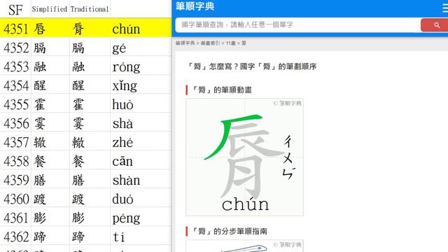 Chinese Characters Strokes 漢字筆順 SF System From 4341-4360