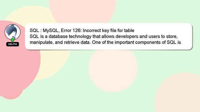 SQL : MySQL, Error 126: Incorrect key file for table смотреть онлайн