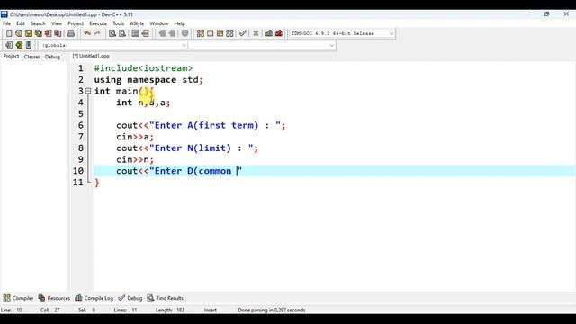 Arithmetic series .C++ pattern code. смотреть онлайн