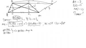 Найдите площадь трапеции диагонали которой равны 15 и 7, а средняя линия равна 10.