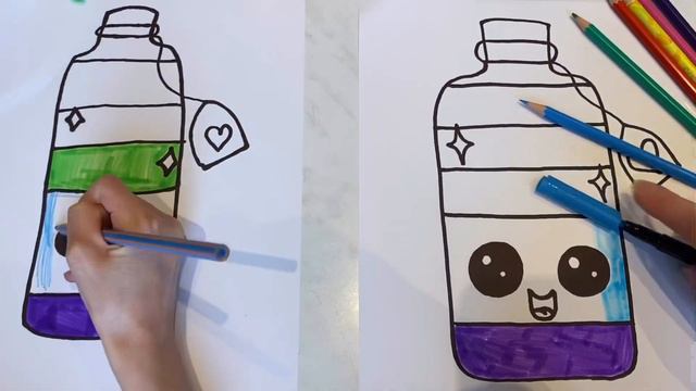 Как сделать Пиньяту . Ми-ми-ми БУтылочкА. How to Draw Cute Cartoon Food - Rainbow Bottle. смотреть онлайн