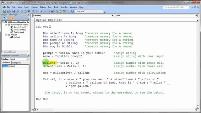 VBA Code Example (Variables and Cells) смотреть онлайн