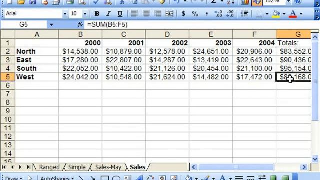 Excel 2003 Tutorial Using AutoSum Microsoft Training Lesson 4.3 смотреть онлайн