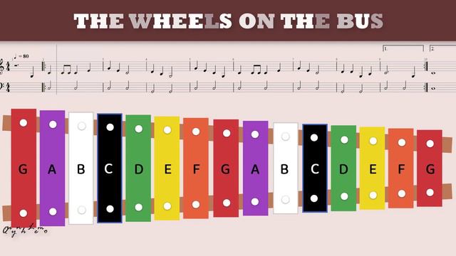 How to play WHEELS ON THE BUS on xylophone 15 keys fullcolors by Quynh Lemo смотреть онлайн