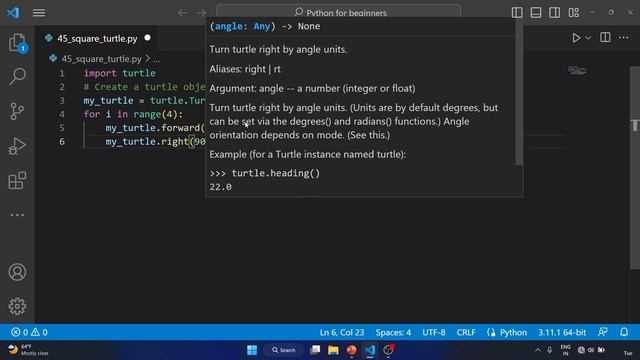 #45 Exercise - Code a Square with the Help of Turtle Library. смотреть онлайн