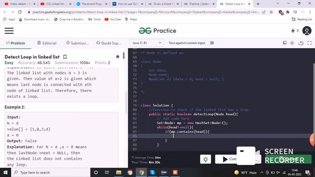 gfg : Detect loops in linked list with hashSet in java смотреть онлайн