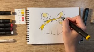 Как нарисовать подарок карандашом и скетч маркерами | Рисунок для детей, поэтапно и легко