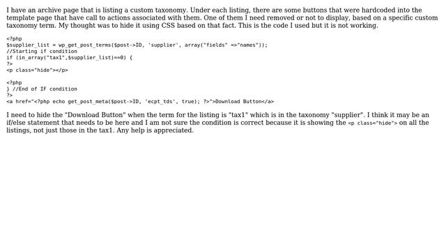Wordpress: Filter a custom taxonomy from displaying a button all other taxonomies can show смотреть онлайн
