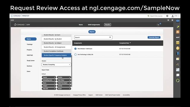 SAM Reports in MindTap for Office 2019 смотреть онлайн
