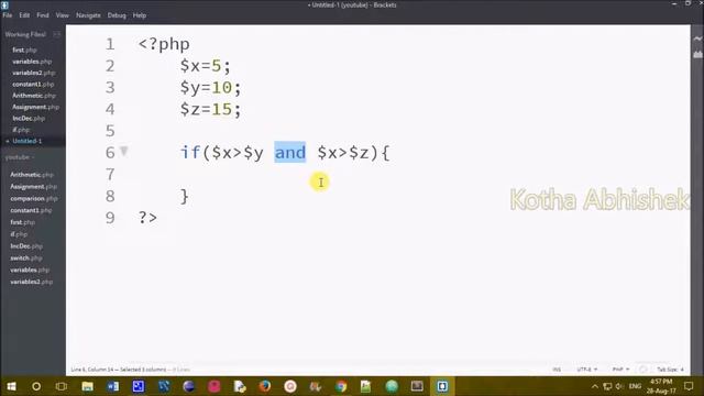 Operators 2 in php in telugu || Kotha Abhishek || Comparison || Logical || Conditional смотреть онлайн
