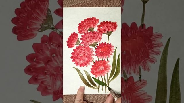 Стилизованные красные астры, как просто нарисовать гуашью. смотреть онлайн
