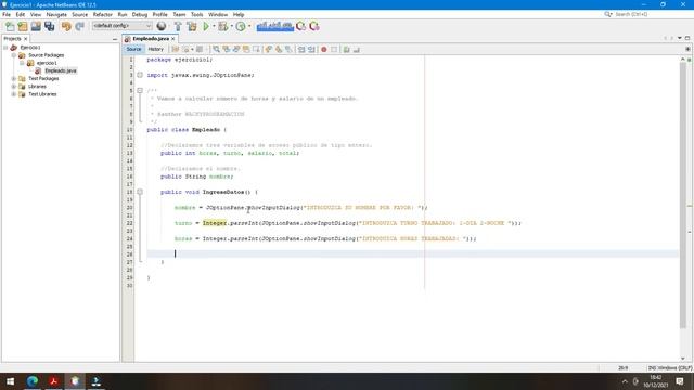 JAVA II CÁLCULO HORAS TRABAJADAS EMPLEADOS Y SALARIO. смотреть онлайн