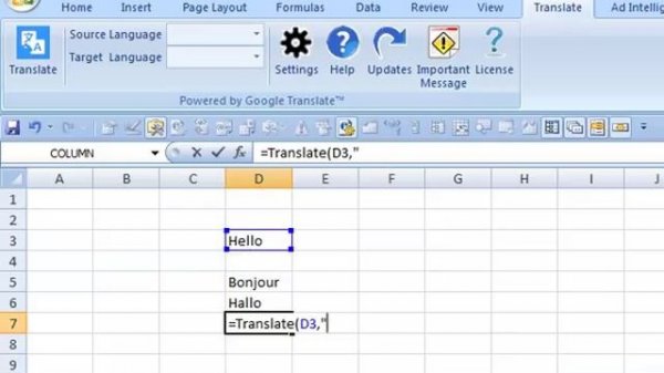Google Translate for Excel