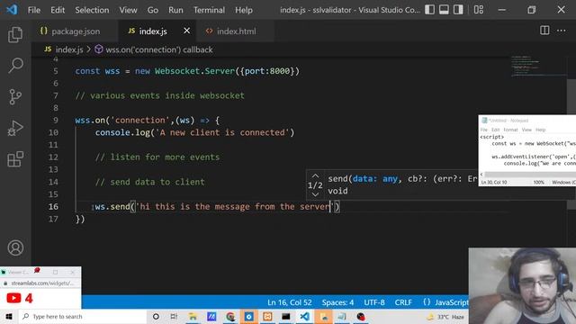 Node.js WebSocket Library Example to Stream & Send Data in Between Client & Server in Javascript смотреть онлайн
