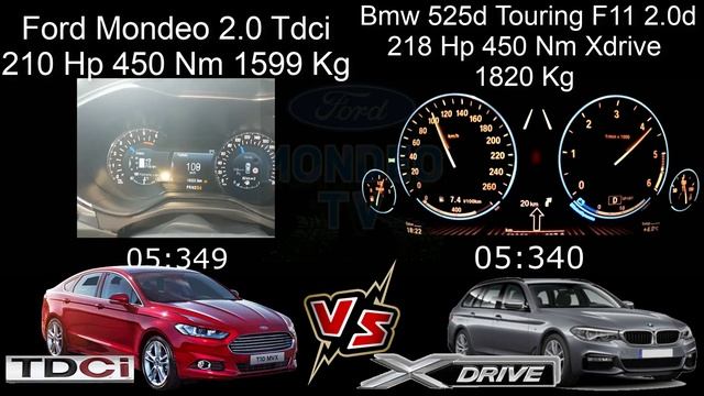 Bmw F11 525D 2.0d xDrive 218 Hp VS Ford Mondeo 2.0 Tdci 210 Hp 200 Kmh Race смотреть онлайн